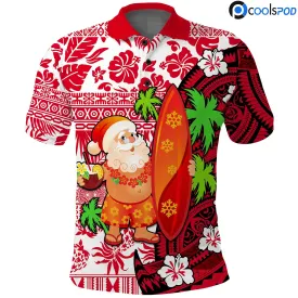 Mele Kalikimaka Polo Shirt Christmas Hawaii with Santa Claus, Christmas Polo Shirts For Men Women