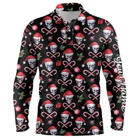 Men Golf Polo Upf Shirts Funny Black Christmas Skull Pattern Custom Team Golf Polo Shirts