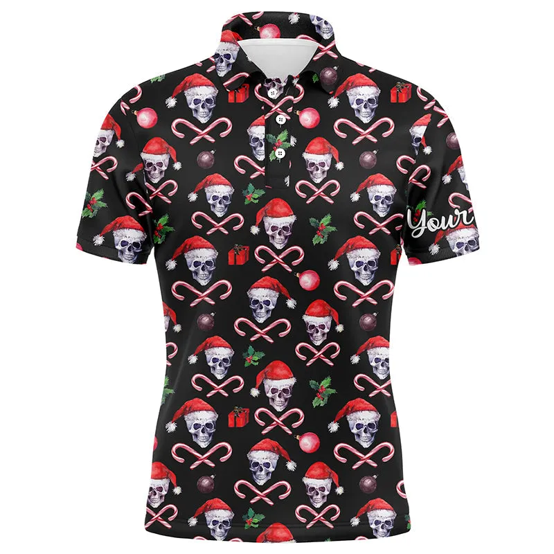 Men Golf Polo Upf Shirts Funny Black Christmas Skull Pattern Custom Team Golf Polo Shirts