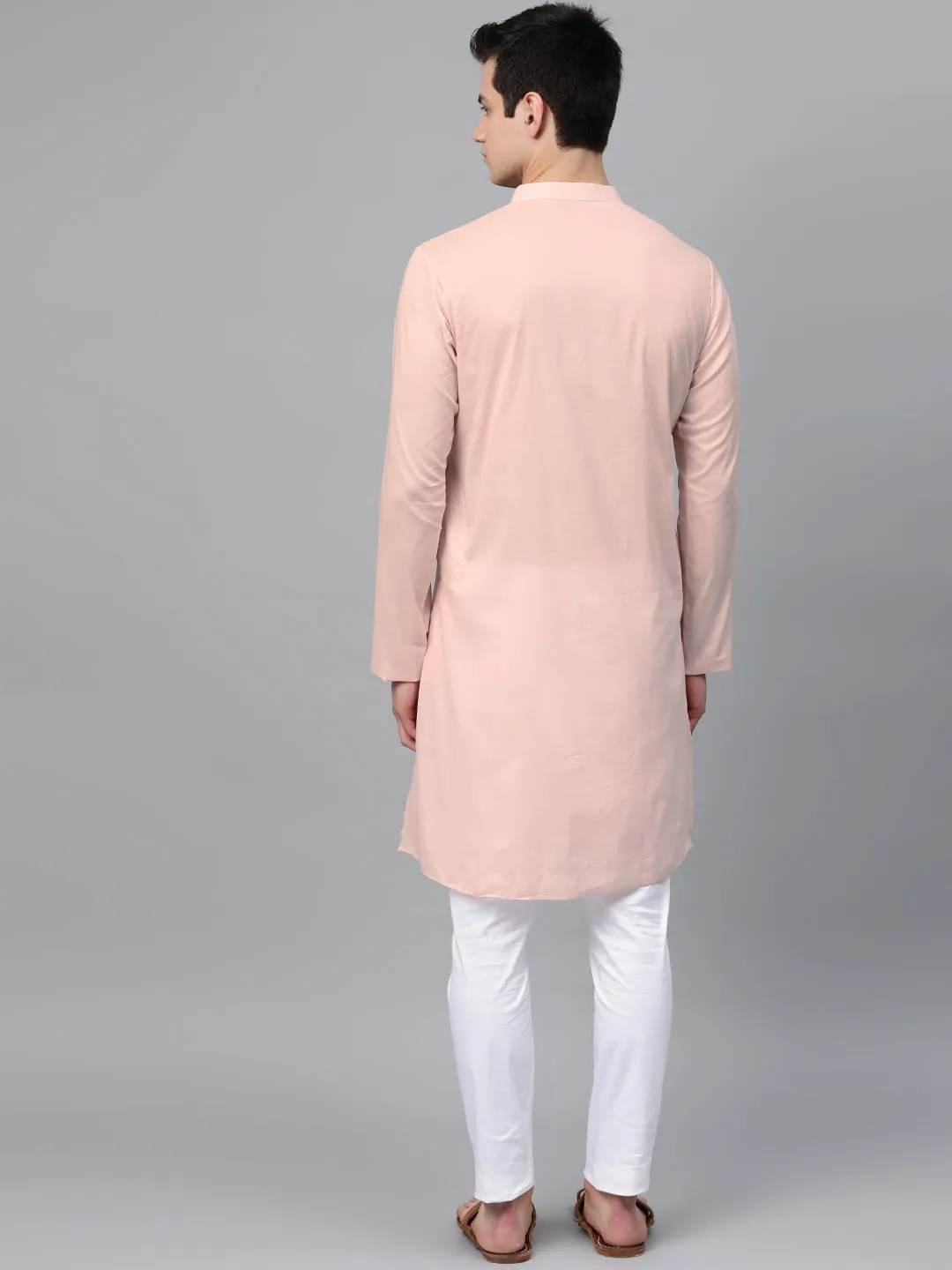 Men Pink Embroidered Straight Kurta With Pyjama