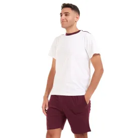 Men summer pajama set White T-shirt  Dark red shorts