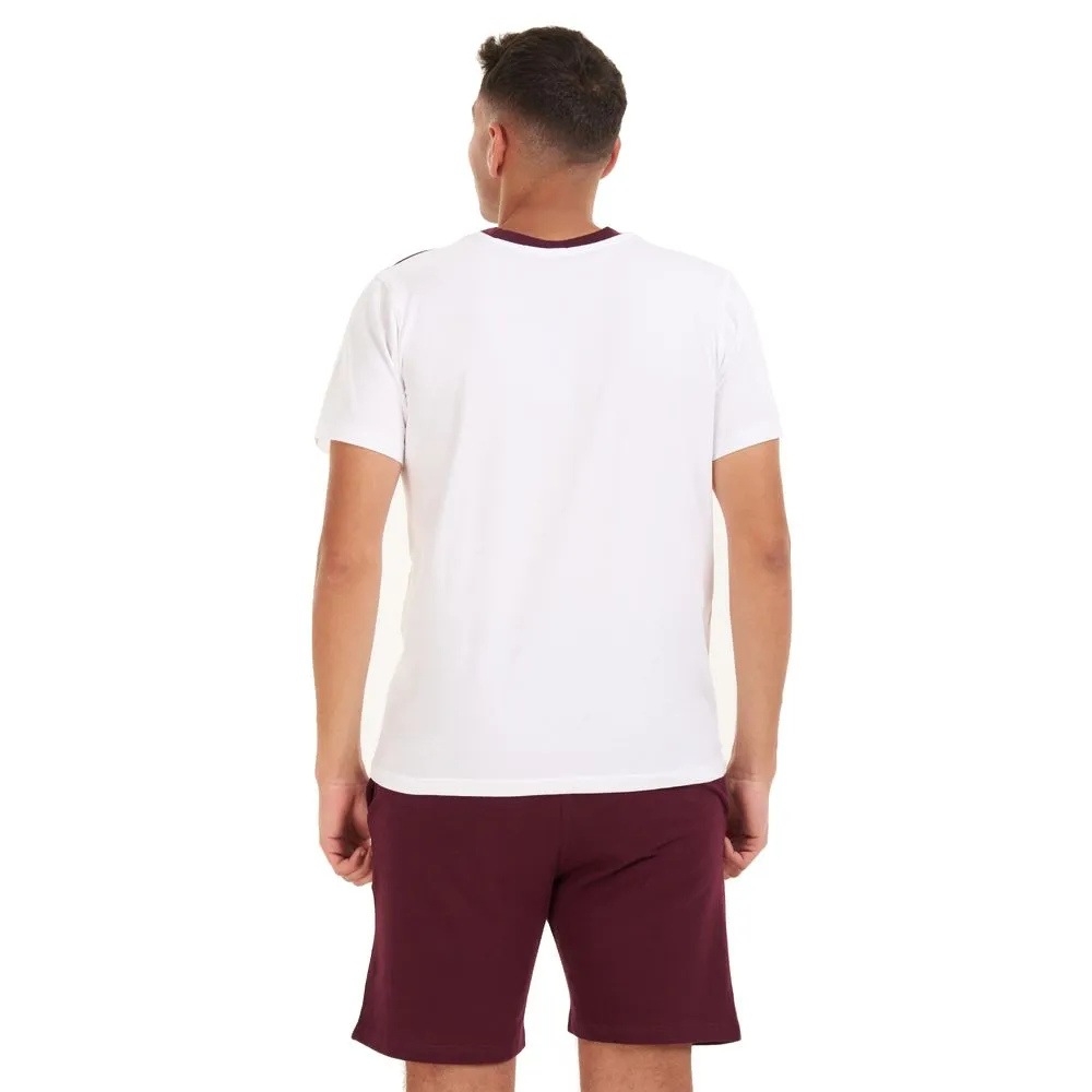 Men summer pajama set White T-shirt  Dark red shorts