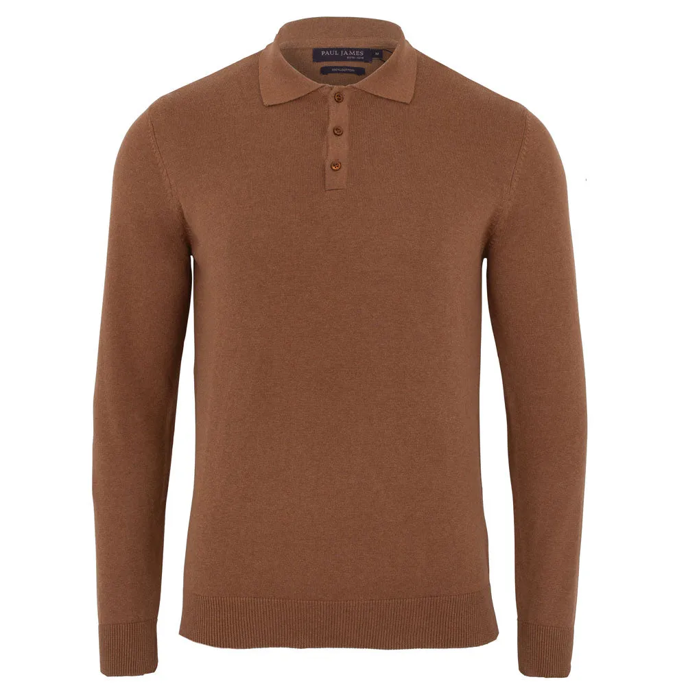 Mens Lightweight Cotton Long Sleeve Knitted Polo Shirt