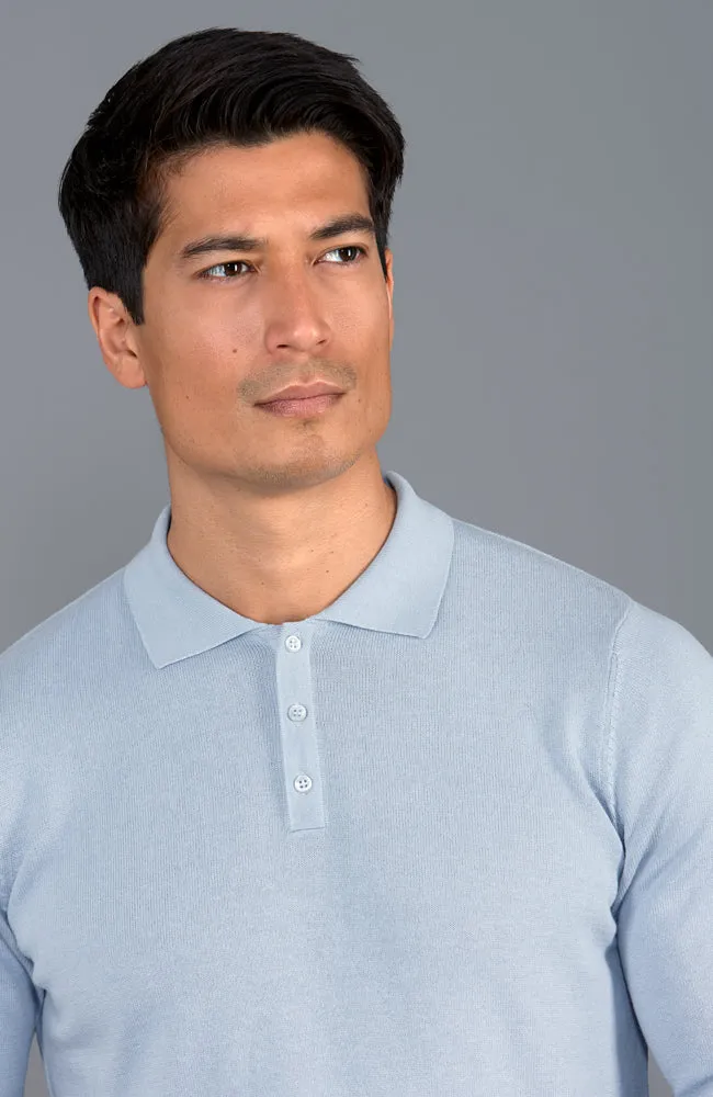 Mens Lightweight Cotton Long Sleeve Knitted Polo Shirt