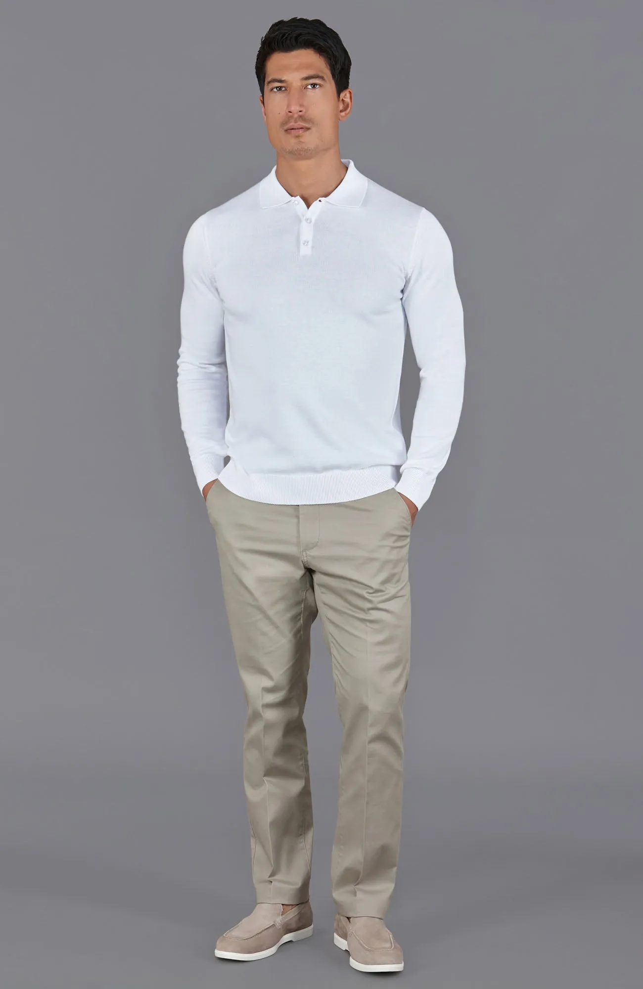 Mens Lightweight Cotton Long Sleeve Knitted Polo Shirt