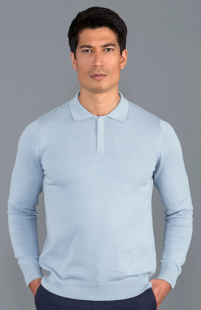 Mens Lightweight Cotton Long Sleeve Knitted Polo Shirt