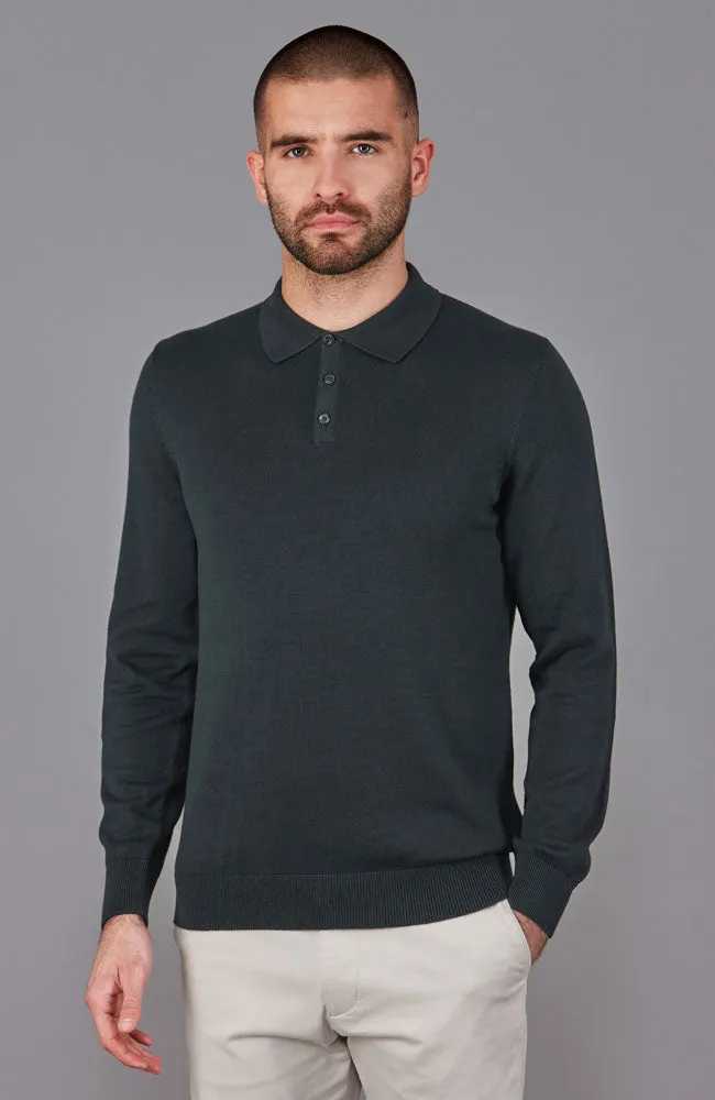 Mens Lightweight Cotton Long Sleeve Knitted Polo Shirt