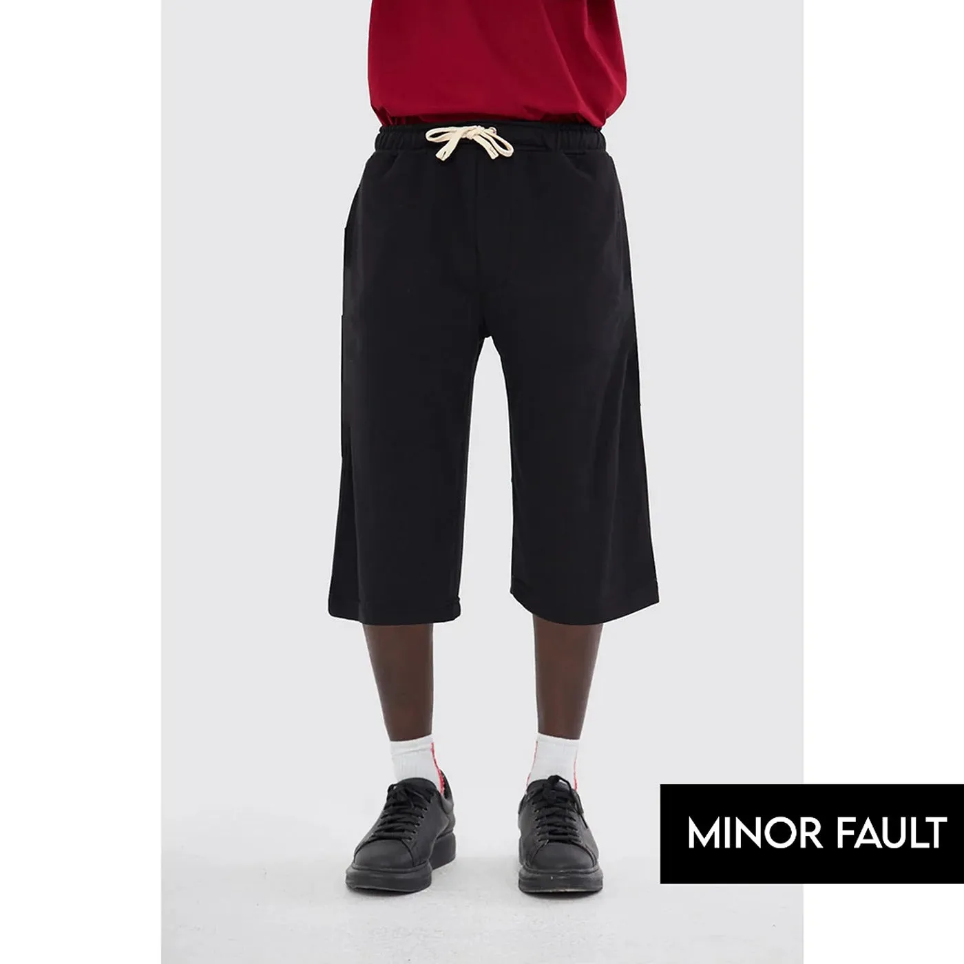 (Minor Fault) Black 3/4 Relaxed Fit Shorts