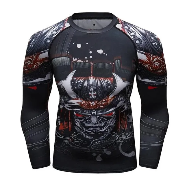 MMA Samurai Mask Print Workout Quick Dry Long Sleeve