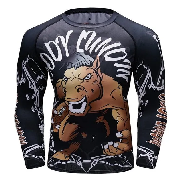 MMA Samurai Mask Print Workout Quick Dry Long Sleeve