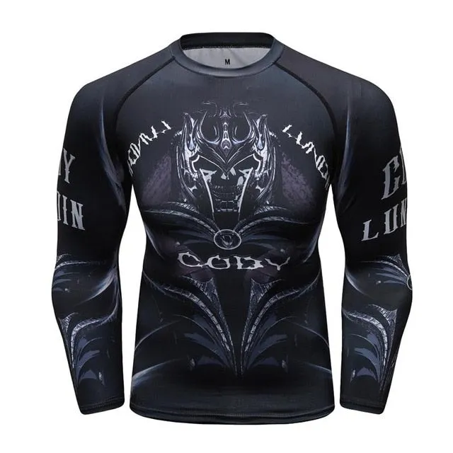 MMA Samurai Mask Print Workout Quick Dry Long Sleeve