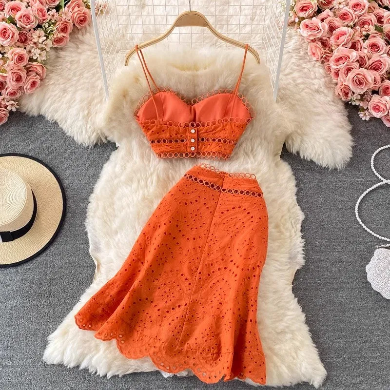 new style backless short top two-piece set ruffled skirt    S4075