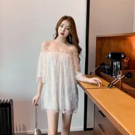 Off-Shoulder Ruffle Hem Solid Sequined Backless Dress