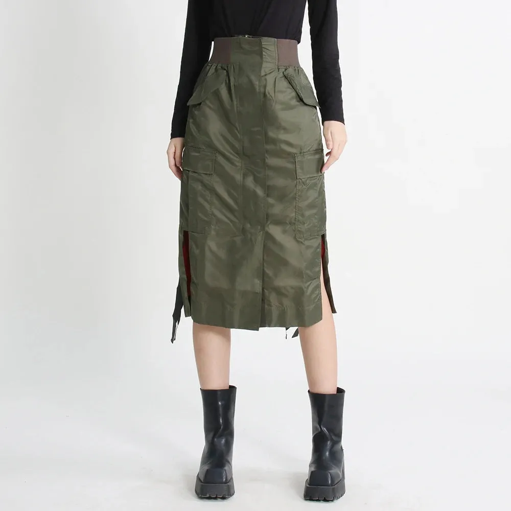 Patchwork Pockets Skirt For Women High Waist Straight Streetwear Midi Skirts Female Clothing Fashion Style