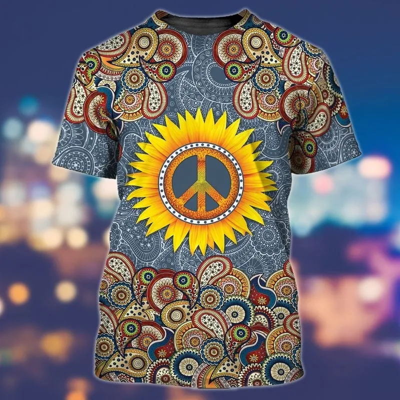 Peace Hippie 3D T Shirt, Vintage Hippie Peace 3D Full Printed Shirts, Hipster Shirts, Cool Hippie Gift