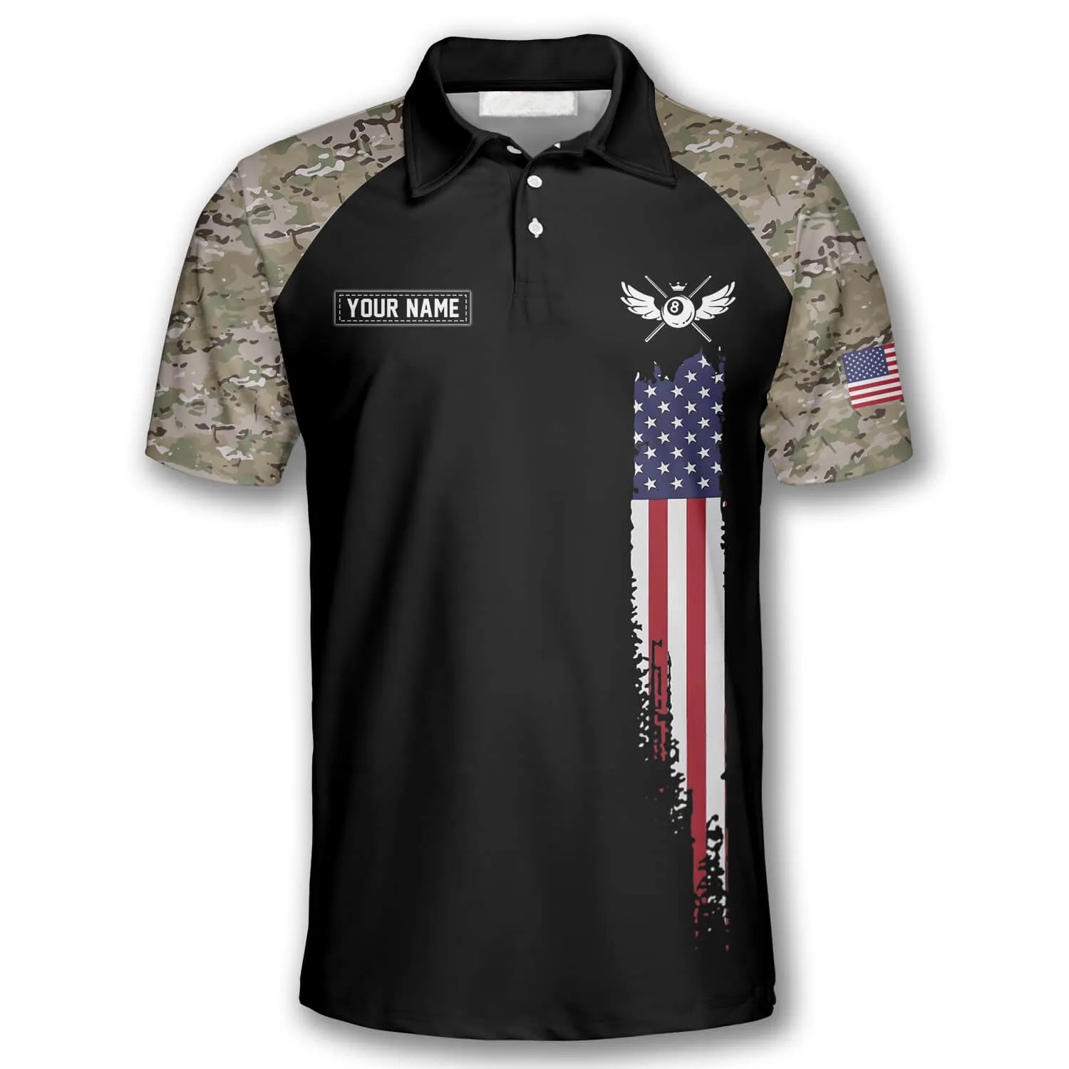 Personalized Billiard Camouflage Shut Up And Shoot Custom Billiard Polo Shirts for Men