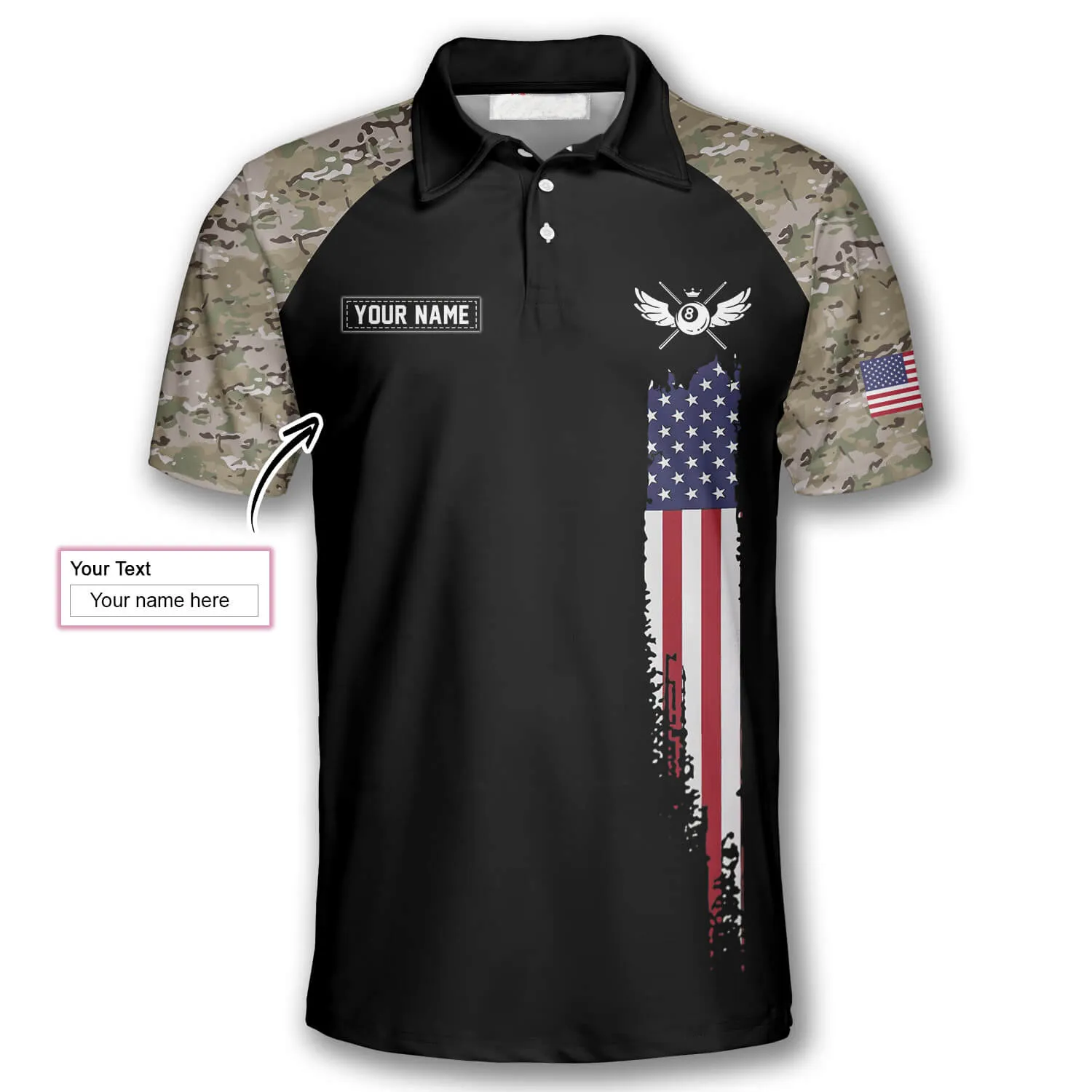 Personalized Billiard Camouflage Shut Up And Shoot Custom Billiard Polo Shirts for Men