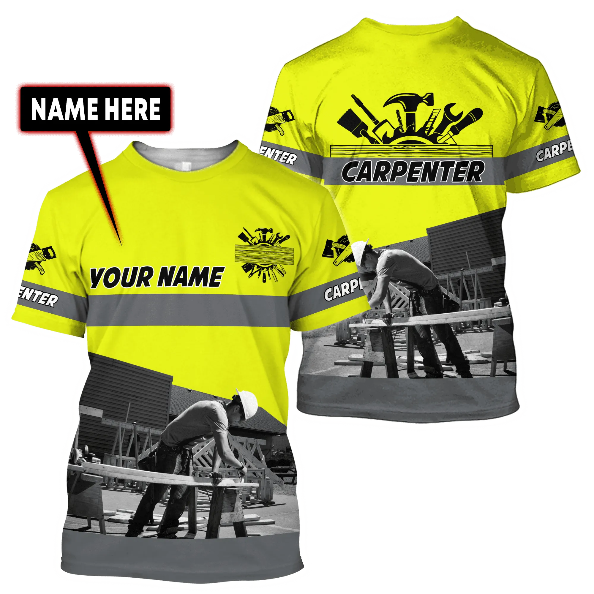 Personalized Name Carpenter Unisex Yellow Shirt Men Carpenter T Shirts