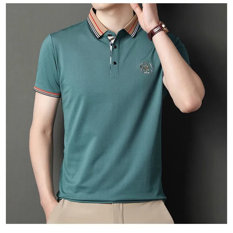 Premium Silk Cotton Casual Business Versatile Chic Short Sleeve Polo Shirt