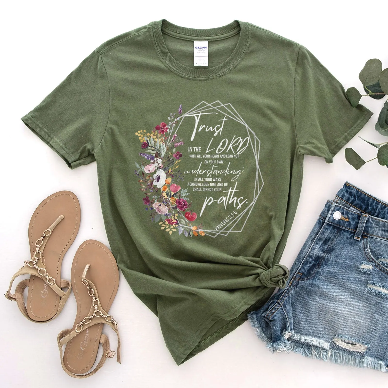 Proverbs 3:5-6 Floral Tee Shirts For Women - Christian Easter T Shirts