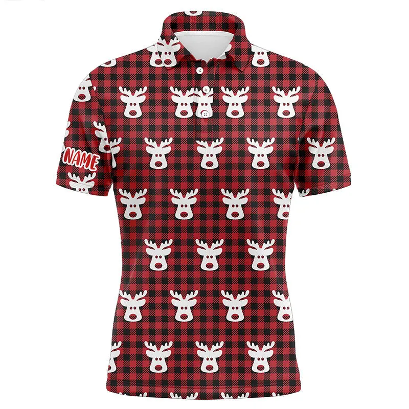 Reindeer Red Black Plaid Christmas Mens Golf Polo Shirt Golf Shirts For Men Golfer Gifts