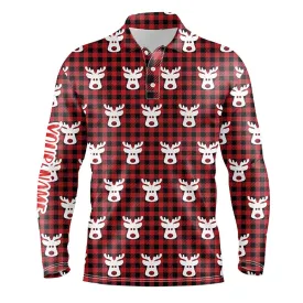 Reindeer Red Black Plaid Christmas Mens Golf Polo Shirt Golf Shirts For Men Golfer Gifts