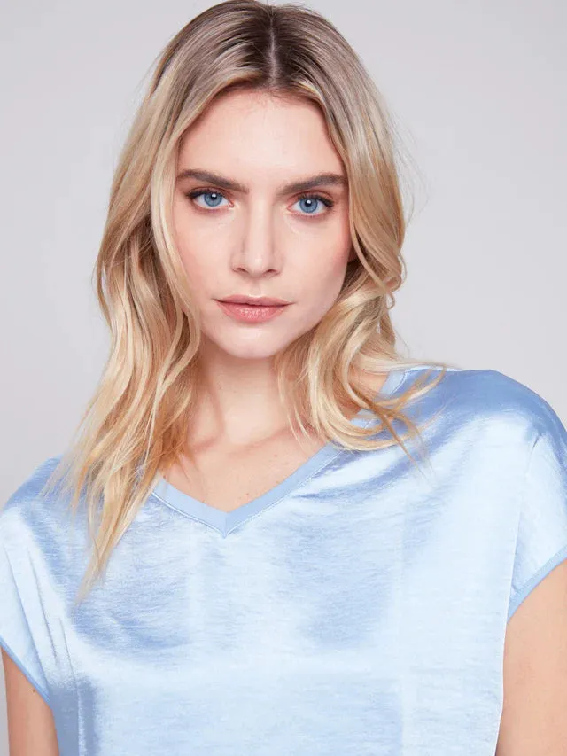 SATIN V-NECK TOP