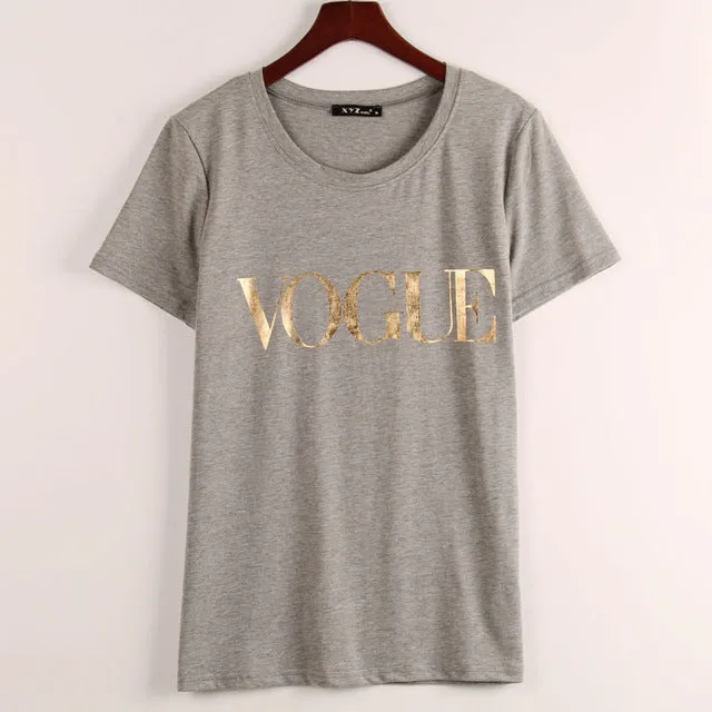 Shiny Gold Vouge Printed Women Tshirt