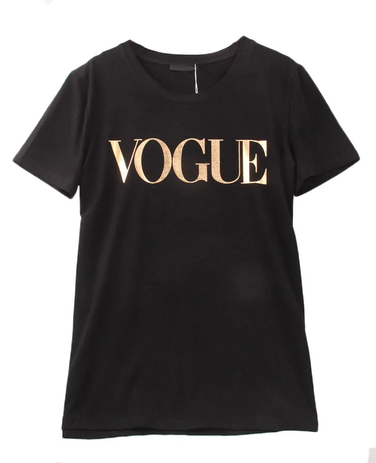 Shiny Gold Vouge Printed Women Tshirt