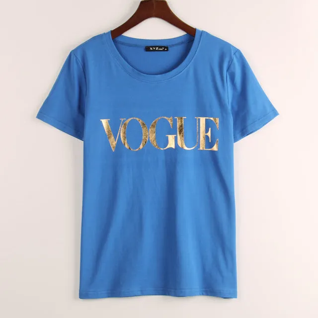 Shiny Gold Vouge Printed Women Tshirt