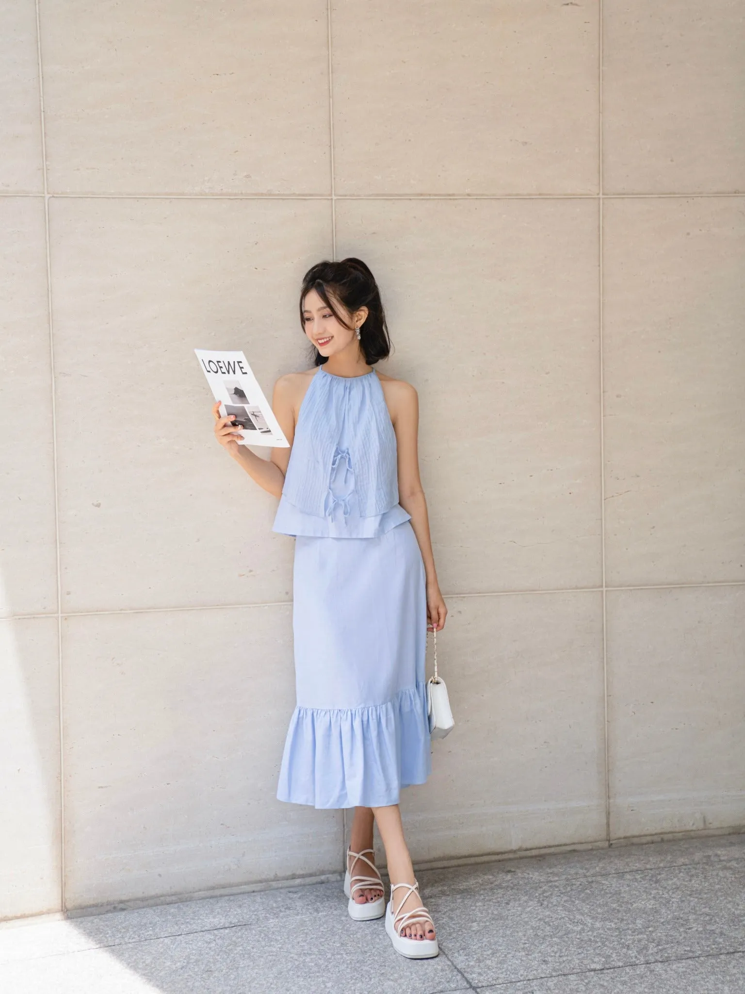 Solar Sky Blue Sleepless Top and High Flow Skirt - Gu Fashion | Vietnam Fashion Store