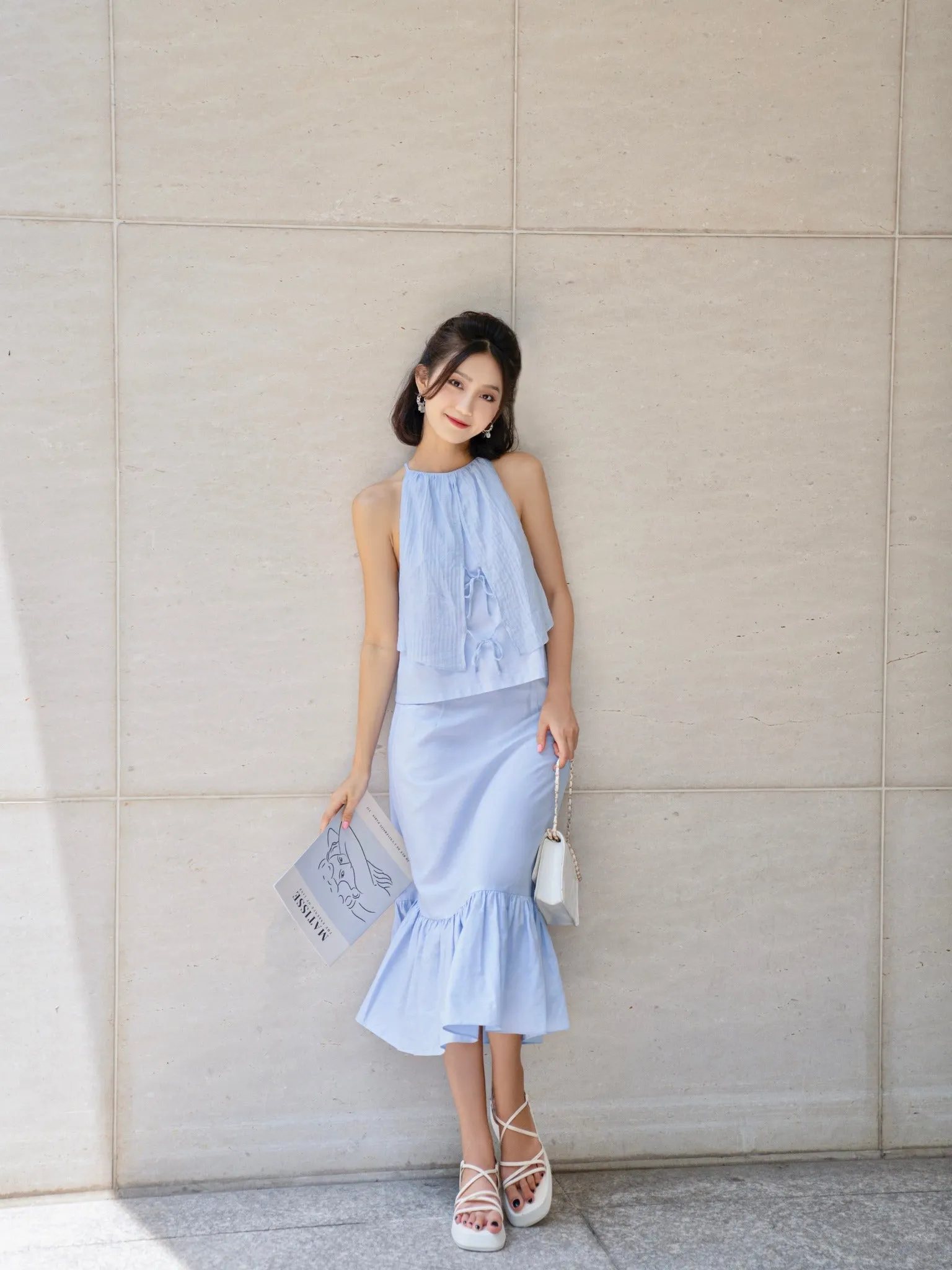 Solar Sky Blue Sleepless Top and High Flow Skirt - Gu Fashion | Vietnam Fashion Store