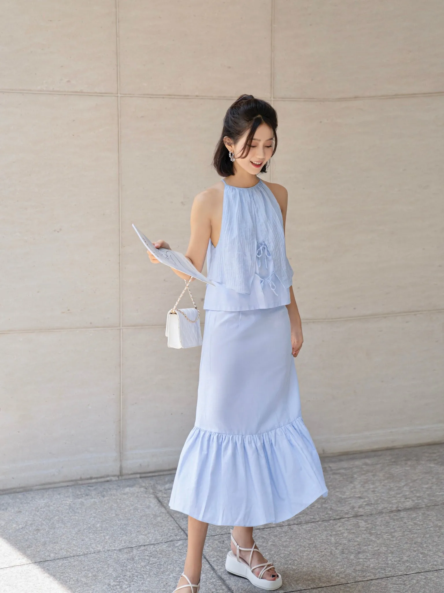 Solar Sky Blue Sleepless Top and High Flow Skirt - Gu Fashion | Vietnam Fashion Store