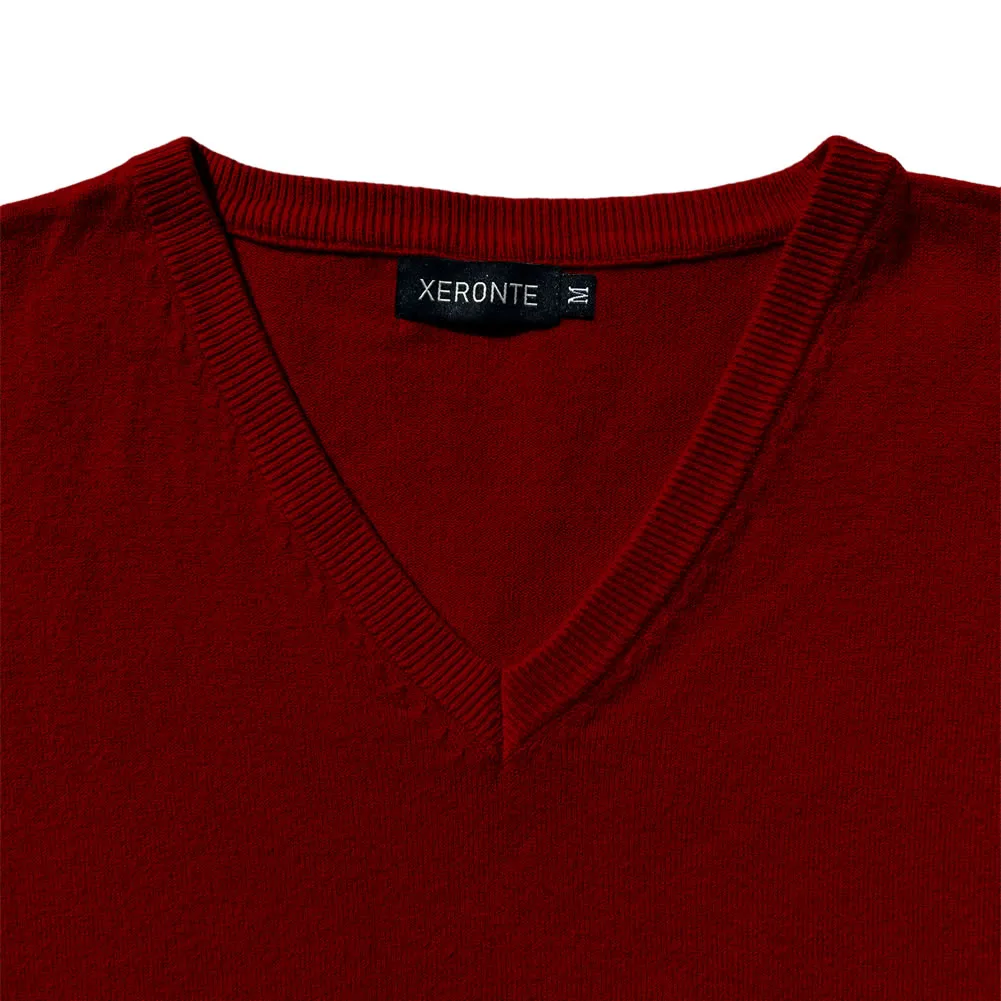 Solid Burgundy Mens V-Neck Sweater Vest