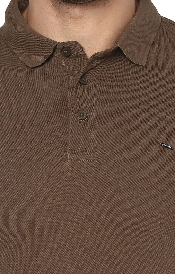 Spykar Brown Solid Slim Fit Polo T-Shirt