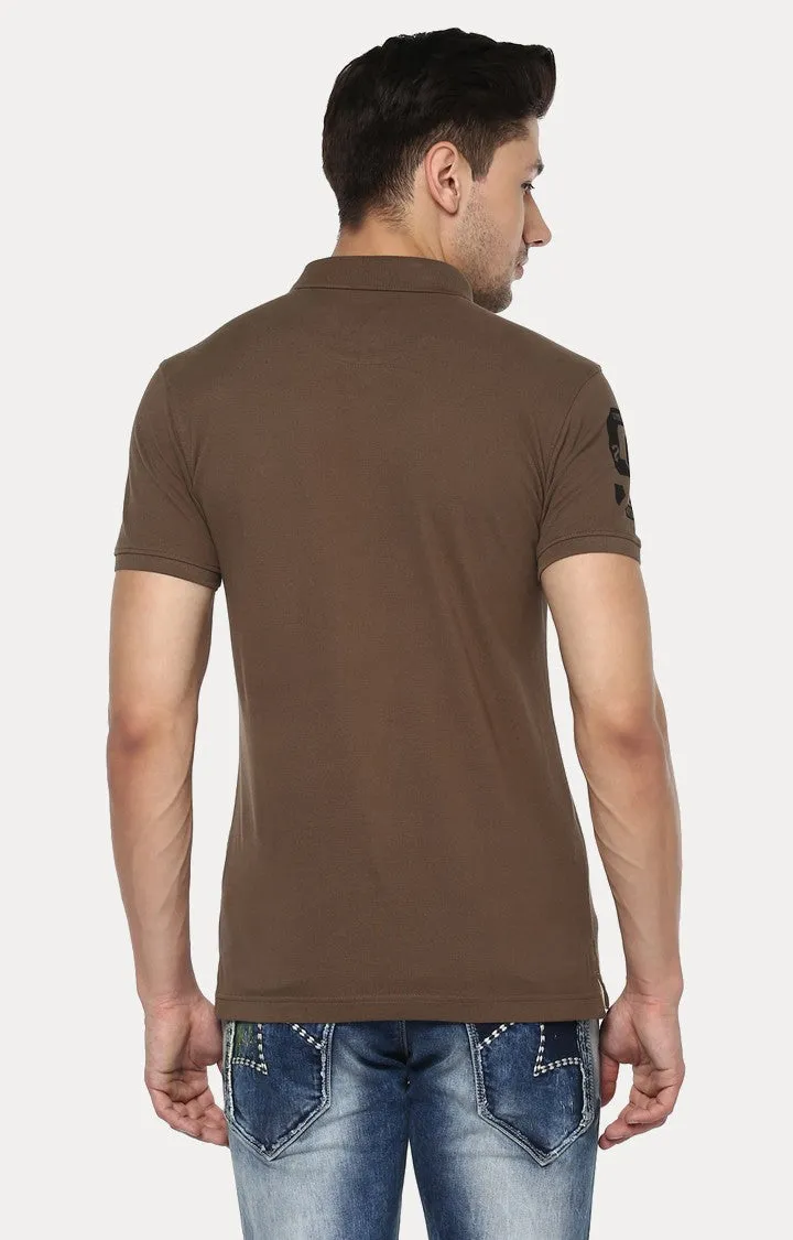 Spykar Brown Solid Slim Fit Polo T-Shirt