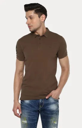 Spykar Brown Solid Slim Fit Polo T-Shirt