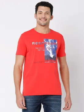 Spykar Coral Cotton Half Sleeve Printed Casual T-Shirt For Men