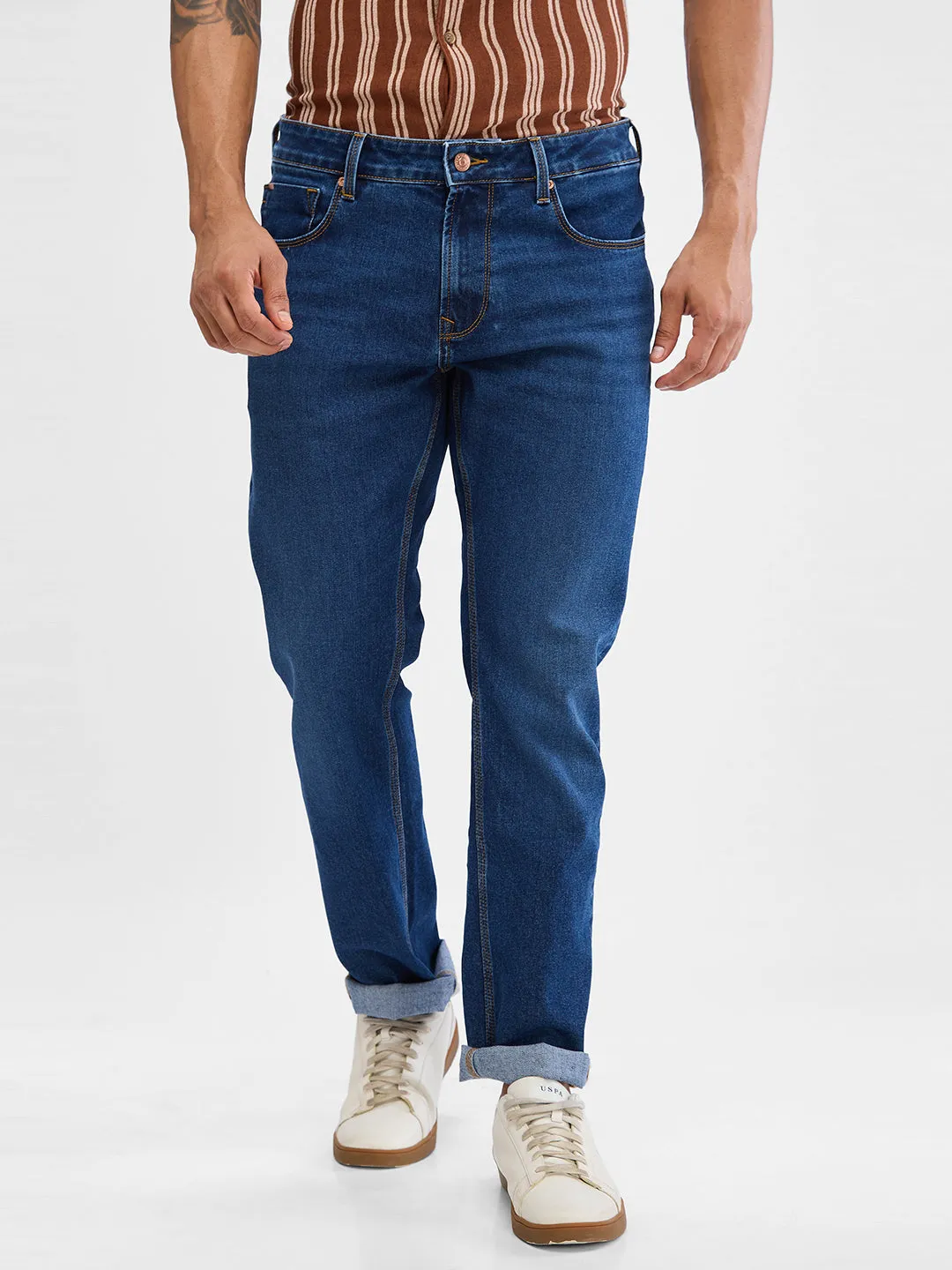 Spykar Dark Blue Regular Jeans For Men