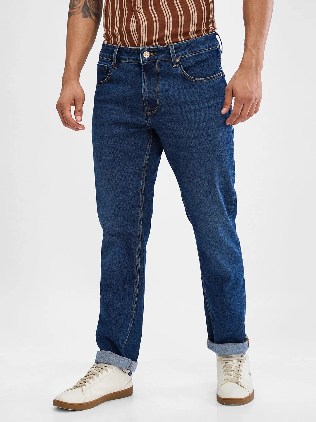 Spykar Dark Blue Regular Jeans For Men