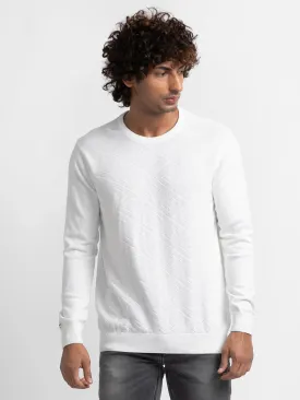 Spykar Ecru Cotton Full Sleeve Casual Sweater For Men