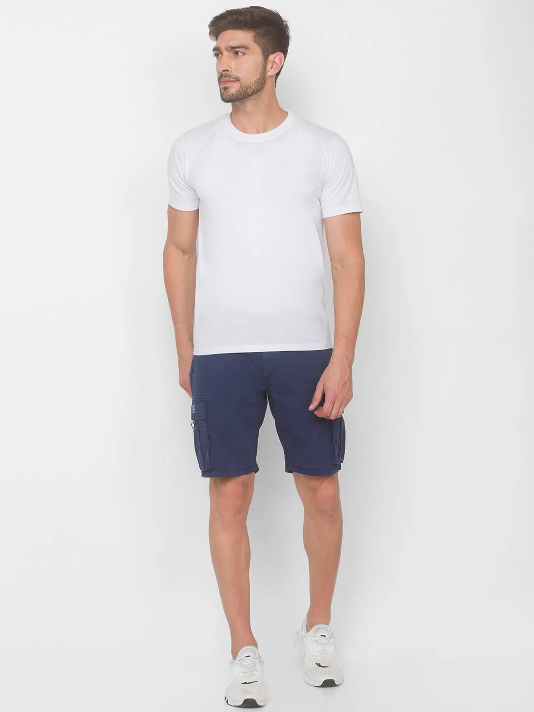 Spykar Men Indigo Blue Solid Relaxed Mid-Rise Shorts (Relaxed)