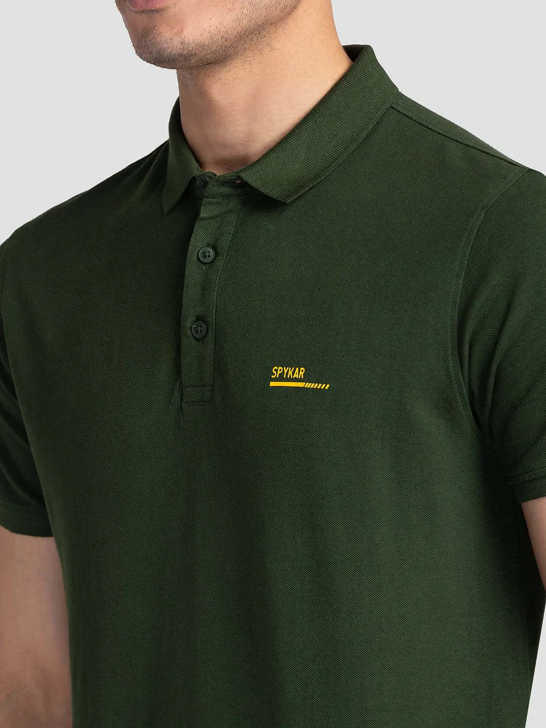 Spykar Men Rifle Green Cotton Slim Fit Polo Plain T-Shirt