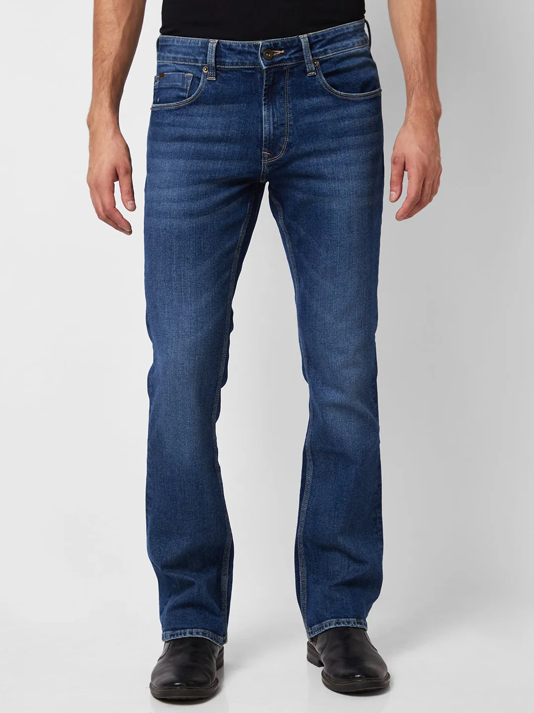 Spykar Mid Rise Bootcut Fit Blue Jeans For Men