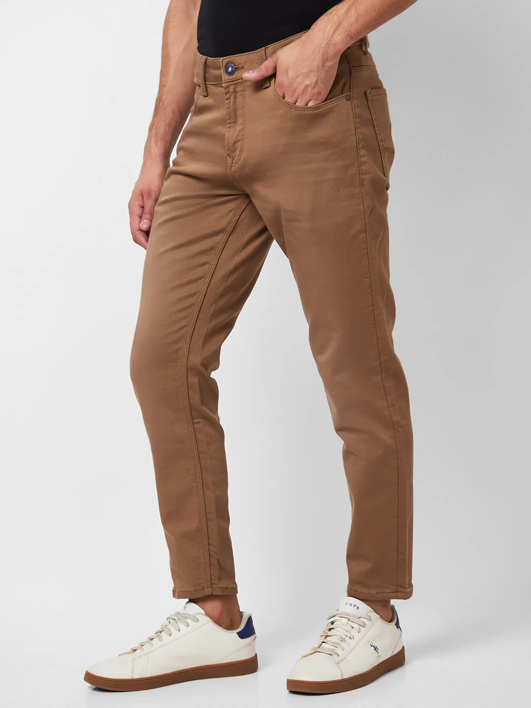 Spykar Mid Rise Slim Fit Brown Jeans For Men