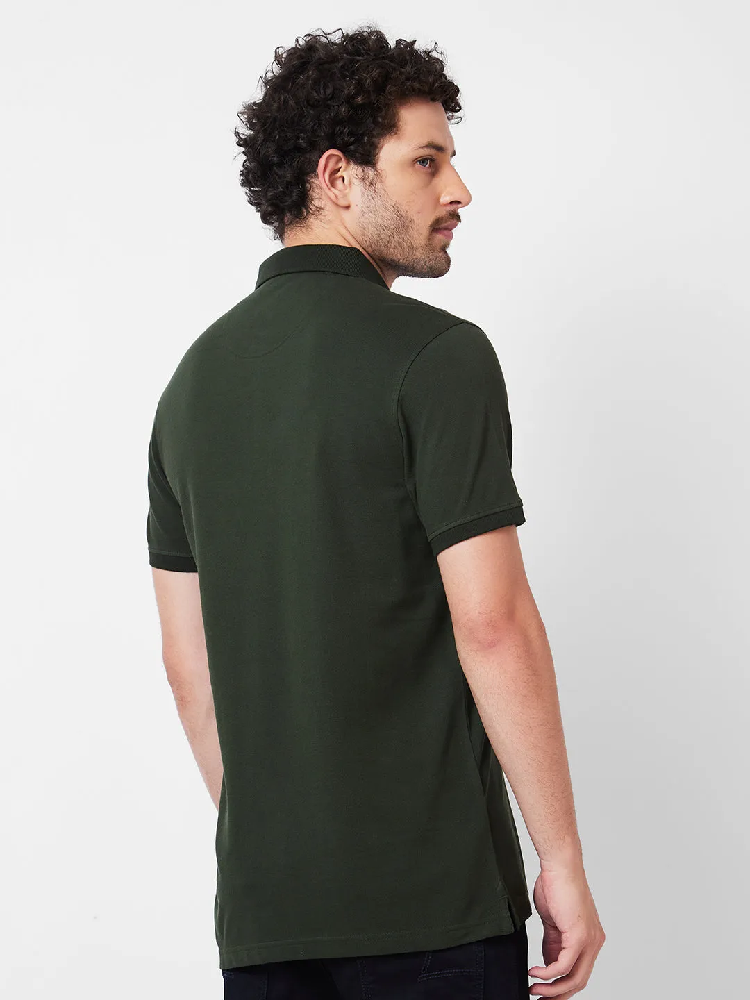 Spykar Polo Collar Half Sleeves Green T-Shirt  For Men