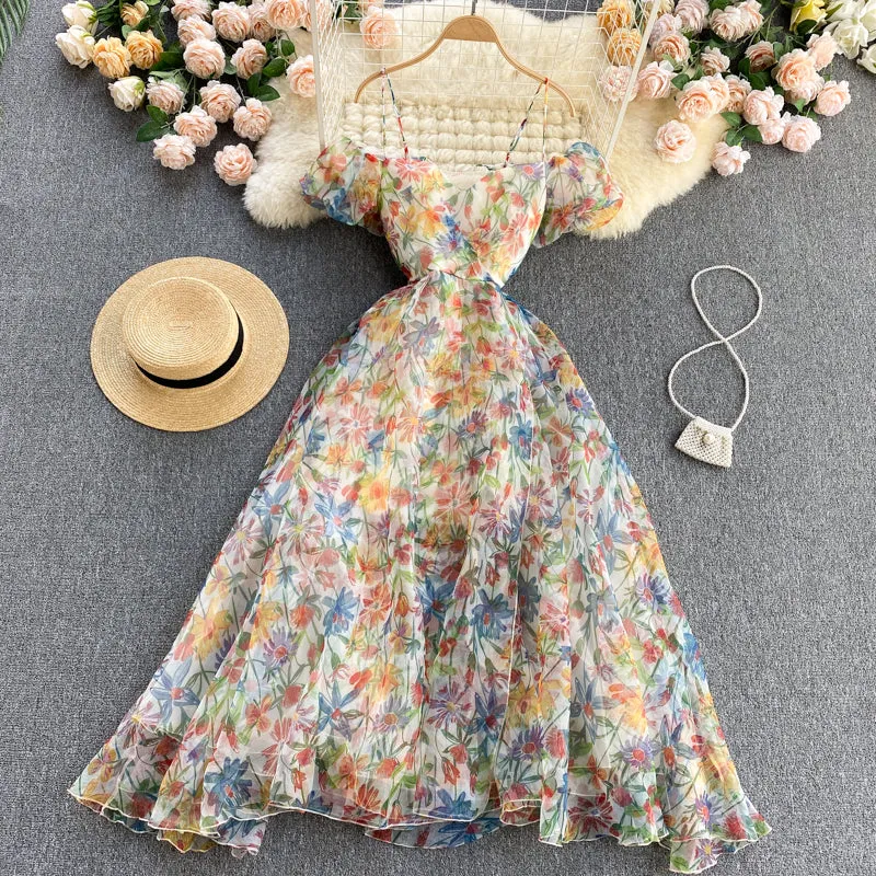 Stylish A line floral off shoulder dress fashion dress    S94