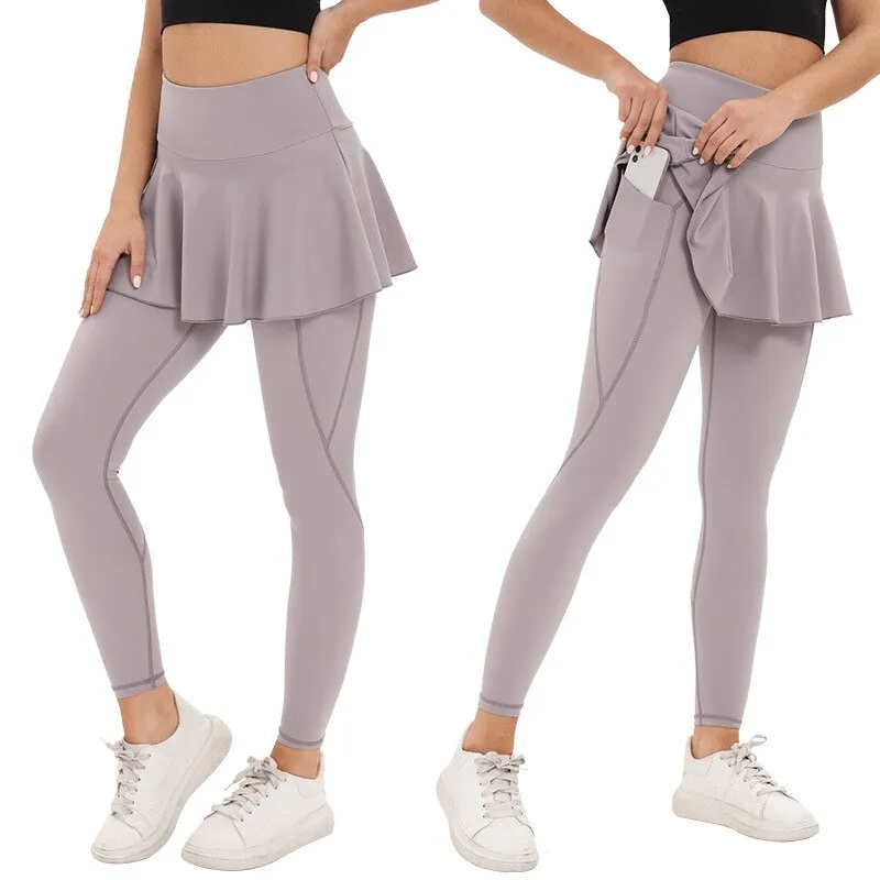 Stylish Elastic Women's Leggings-Skirt with Secret Pockets for Training - SF1357