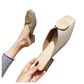 Summer Casual Slip-On Flat Wood Block Heel Mules