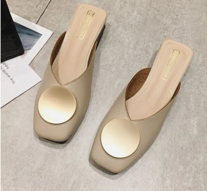 Summer Casual Slip-On Flat Wood Block Heel Mules